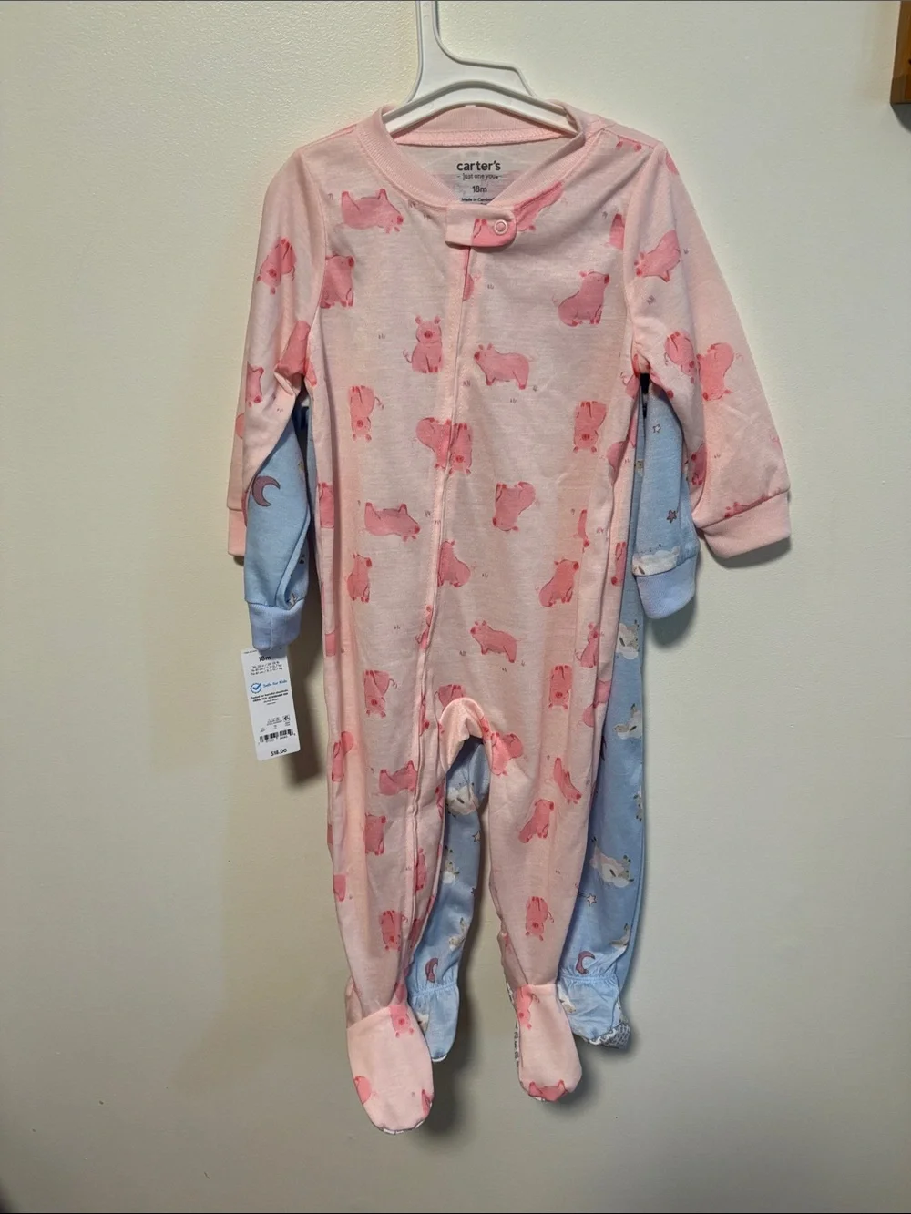 Carter's Blue and Pink Sheep Print Footed One-Piece Set